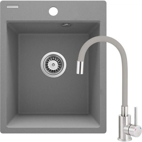 deante CORIO ZRCPS103 fregadero de granito con grifo, 1 seno, gris metalizado