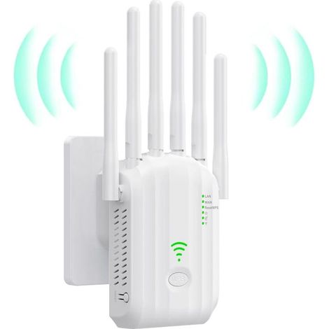 Répéteur Wi-Fi 6 antennes, extension Wi-Fi, mode routeur/répéteur/point d'accès, couverture complète à 360°, jusqu'à 300 mètres carrés (blanc)