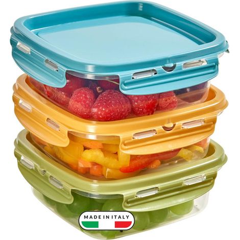 Snips Set 3 Contenitori per Alimenti Mixcolor 0.5L Coperchio Salva Freschezza 14.7x14.7x8 Made in Italy