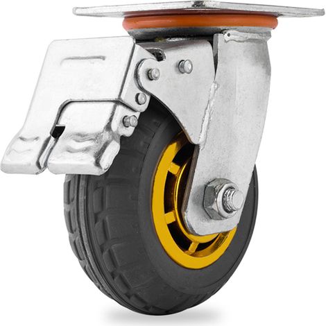 Roulette universelle de 3 pouces avec frein, roue en caoutchouc silencieuse industrielle robuste pour remorque de chariot de voiture plate (1/5)