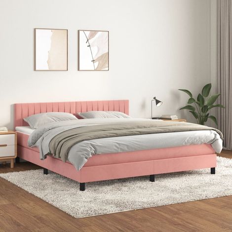 Boxspringbett mit Matratze Rosa 160x200 cm Samt (1/5)