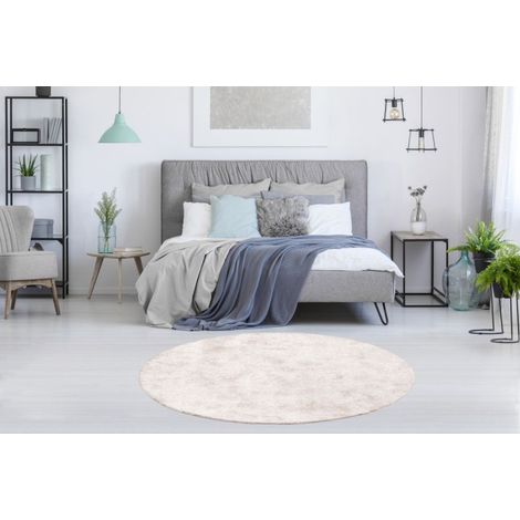 Tapis Shaggy Rond Fait Main "Diamond" Rose 120 cm (1/2)