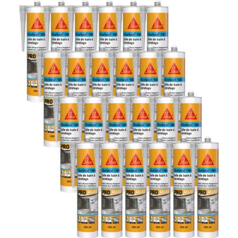 Set von 24 Silikon-Dichtungsmitteln SIKA Sikaseal-180 Bad &amp Fliesen - Transparent - 300ml