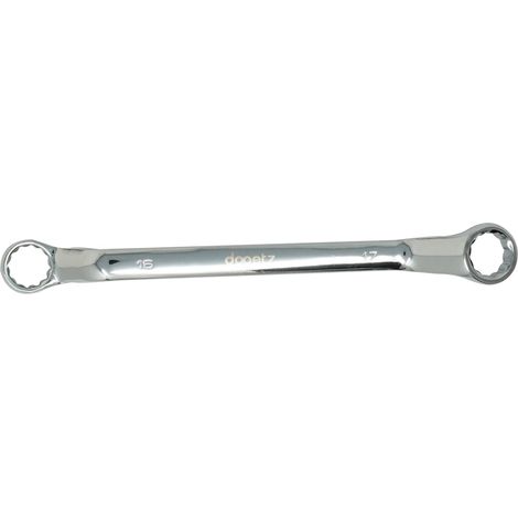 Dapetz ® 16mm - 17mm deep Offset Bi-hex swan Neck Ring Spanner or Wrench, Metric Polished Comes with a sourcing map Double Box End Wrench Chrome Thin Profile and Made of Chrome Vanadium Steel (1/5)