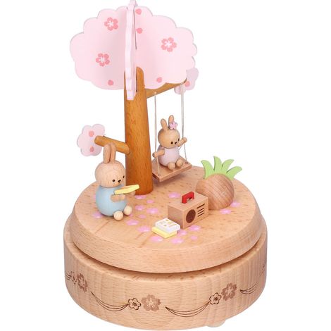 Boîte à musique en hêtre lapin mignon coffret sonore cadeau Noël anniversaire mariage (1/5)