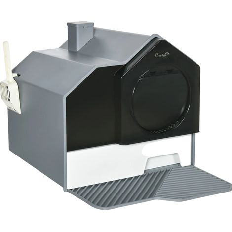 Bac à litière pour chat, design fermé, facile à nettoyer, GRIS (1/2)