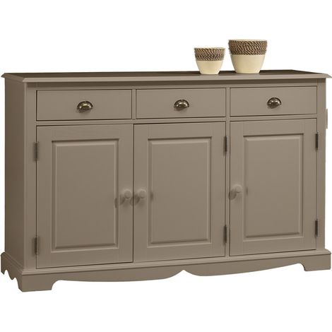 Buffet Taupe Style Anglais 3 Portes 3 Tiroirs 4 Niches L 146.6 H 89.6 P 42.5 cm (1/5)