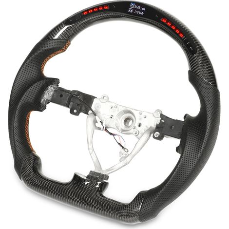 Volant carbone avec témoins lumineux LED et surpiqûres orange, compatible FJ Cruiser 2007-2017, volant sport à jante en fibre de carbone, commande de changement de rapport, intérieur auto. (1/5)