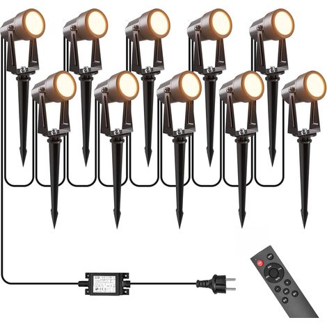 10 Projecteurs LED Extérieur 35M Blanc Chaud 3000K IP65 Avec Télécommande Et Minuterie Pour Jardin Allée Cour