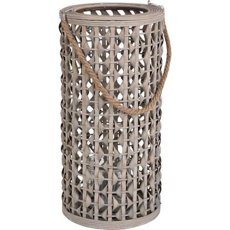 Farol portavelas de bambú, madera y cristal para vela marrón d24x50 cm (1/5)