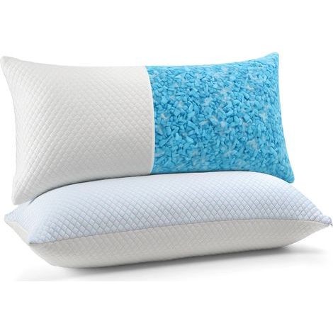Lot de 2 oreillers rafraîchissants, 40 x 80 cm, en mousse à mémoire de forme, double face, amovibles à froid/chaud, bleu, pour été/automne, blanc, pour hiver/printemps, certifié Oeko-Tex (1/5)