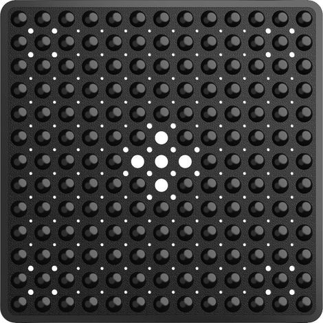 Square Shower Mat Non Slip Anti Mould - 53 x 53cm Rubber Shower Mat for Inside Shower, Anti Slip Shower Mats with Drain Holes & Suction Cups, Machine Washable, Black (1/5)