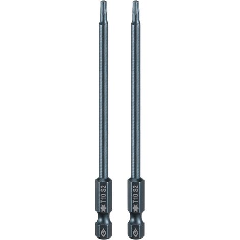 2 Pièce Embout de Tournevis Torx Magnétique, T10 1/4" Hex Tige Longueur 100mm Embout de Vissage Long Hexagonal en Acier S2 avec Trou pour Retirer les Vis de Fixation Outils (1/5)