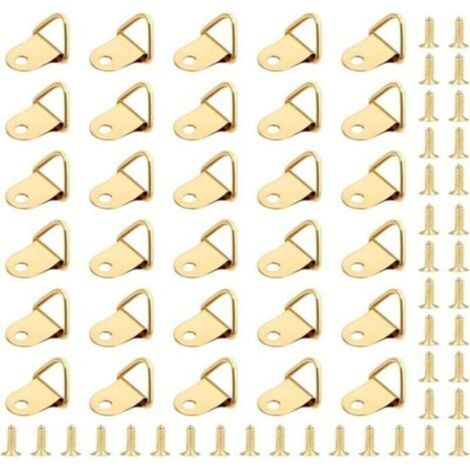 Ensemble de 50 crochets pour tableaux, crochets, cadre à anneaux triangulaires, rail de suspension avec 50 vis (1/4)