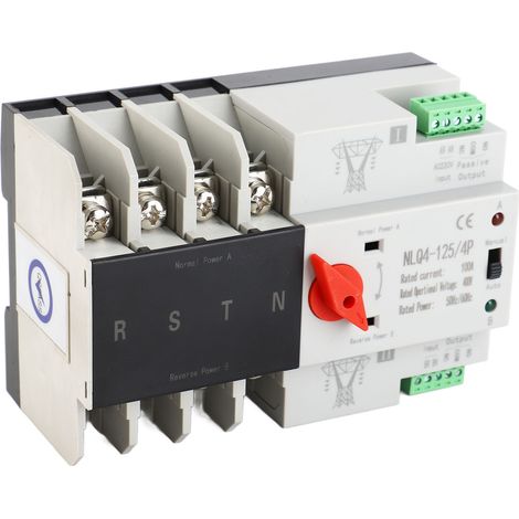 Commutateur de transfert automatique sur rail DIN, 4 pôles, triphasé, 4 fils, avec commande d'alimentation sans interruption (ASI) 400 V 100 A (1/5)