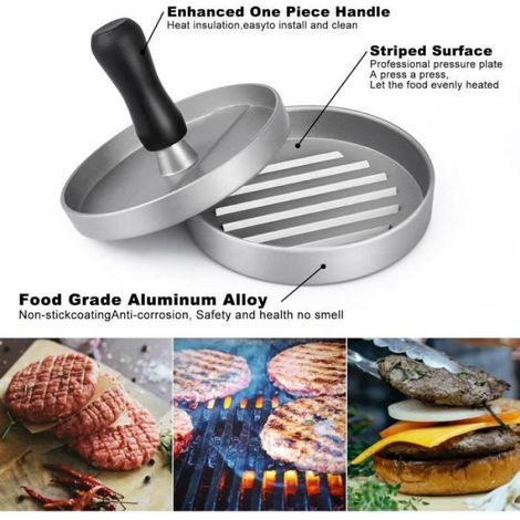 Presse à burger - - Diamètre 12 cm - Aluminium antiadhésif - Poignée amovible - Idéale pour BBQ (1/4)