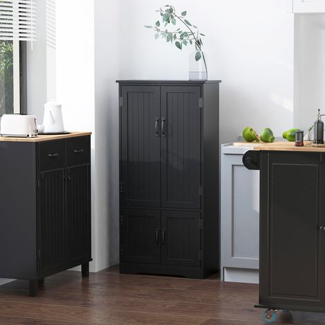 Küchen-Sideboard, moderner Küchenschrank mit vielfältigen Aufbewahrungsmöglichkeiten, 2 Schränke, 3 Einlegeböden, MDF-Platte, schwarz