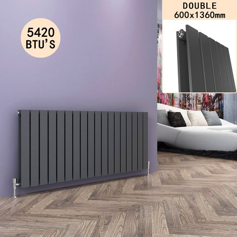 ELEGANT 600 x 1360 mm Anthracite Designer Radiator Column Radiator Heater Double Flat Panel + Anthracite Thermostatic Radiator Valves (1/5)
