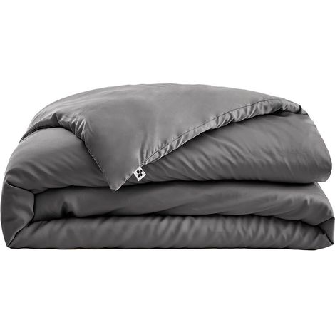 DALIA - Housse de Couette 260x240cm 100 % Viscose de Bambou Granit (1/5)