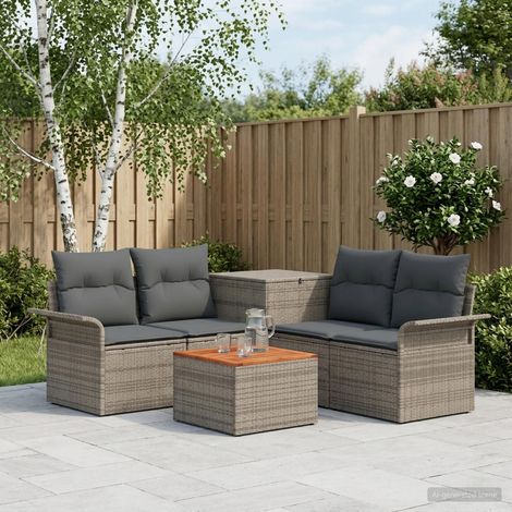 Salon de jardin 6 pcs en résine tressée 4 places avec coffre de rangement Gris et gris foncé - PANGIVO (1/5)