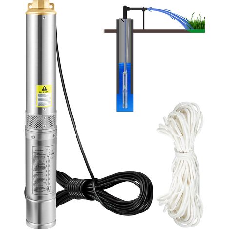 VEVOR Bomba de Pozo Profundo Motor de 750 W Bomba Sumergible para Pozo 230 V 50 Hz Bomba de Agua Sumergible para Pozos Flujo Máximo de 100 L/min Bomba para Pozos para Tierras de Cultivo Fábricas Minas