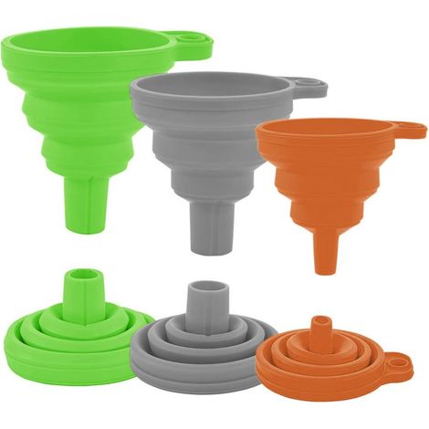 Lot de 3 entonnoirs pliables en silicone, portables et flexibles, pour transférer les liquides sucrés, 3 tailles et 3 couleurs (1/5)