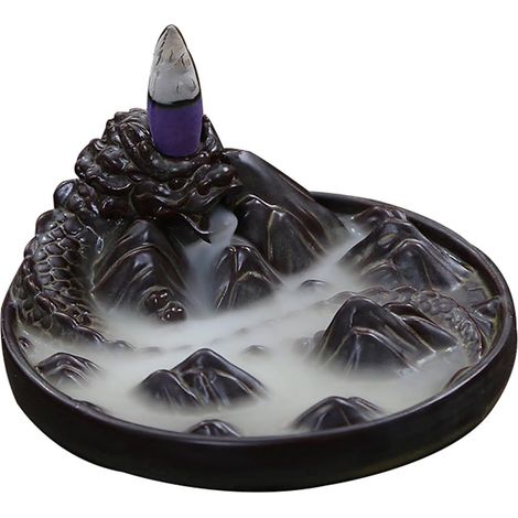 Brûleur À Encens Réflux - Céramique - Motif Dragon Montagne - 11 cm Diamètre - Pour Cônes D'encens - 1 Pièce (1/5)