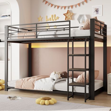 Letto a castello 90/200 cm nero con scala in legno, sponda di sicurezza e struttura in metallo (1/5)