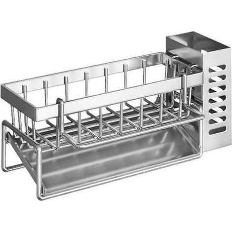 Étagère de rangement pour outils de nettoyage d'évier, égouttoir de cuisine multifonction, porte-éponges, porte-chiffons (1/5)