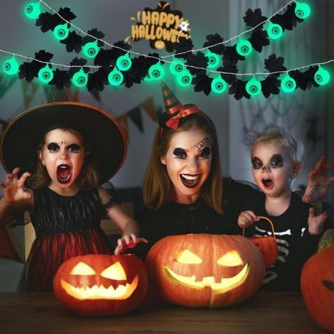 Halloween Guirlande Lumineuse, 3M 20LEDs Guirlande Halloween Globe Oculaire Pile,Halloween Intérieur et Extérieur Jardin Lumineuse (1/5)