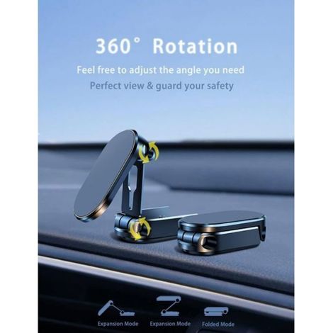 Support magnétique téléphone voiture - - Pliable - 360° - Universel - Aimants N52 - Base adhésive 3M (1/4)