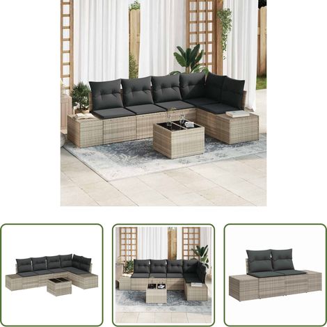 vidaXL Poly Rattan - Gartensofa-set 6 pcs Hellgrau Poly-Rattan (1/5)