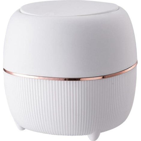 Mini Poubelle de Bureau Créative en Plastique avec Couvercle à Bouton - Petite Poubelle de Table pour Bureau, Chambre, Cuisine (Blanc) (1/4)