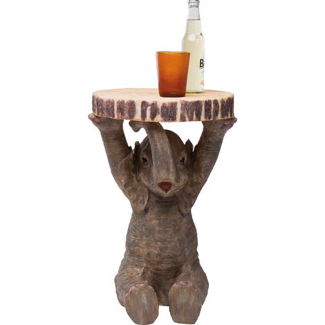 Kare Design tavolino Animal Elefant, marrone/grigio, 35cm, altezza 53cm, elefantino, tavolino da caffé, d`appoggio, animali, ripiano in legno