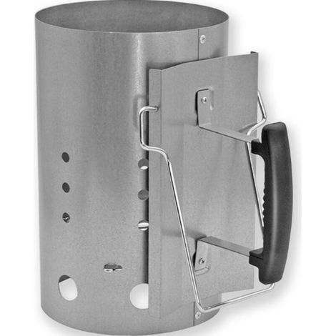 Allume-charbon de barbecue XXL en zinc avec protection thermique et dispositif d'aide à l'inclinaison. (1/4)