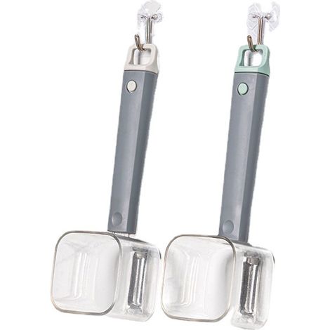 Set di 2 pelapatate in acciaio inox a testa singola - Coltello creativo per sbucciare frutta e verdura a manico lungo - con contenitore - Colore casuale (1/4)