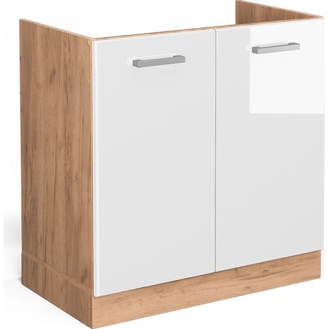 Spülenunterschrank R-Line, Weiß Hochglanz, 80 cm ohne Arbeitsplatte, Vicco