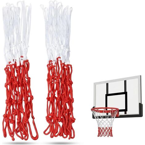 Basketball Net (Pack of 2) - 1/8" Heavy Duty Polyester Basketball Net for Indoor and Outdoor - 12 Loops Standard Size - Red (1/5)