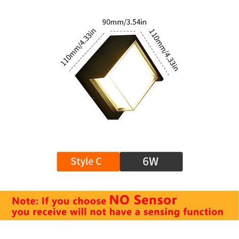 (Style C 6W - Blanc chaud - Sans capteur) Applique murale LED moderne avec détecteur de mouvement, compatible intérieur/extérieur, AC85-265V, étanche IP66, idéale pour la décoration de jardins, rues e (1/5)