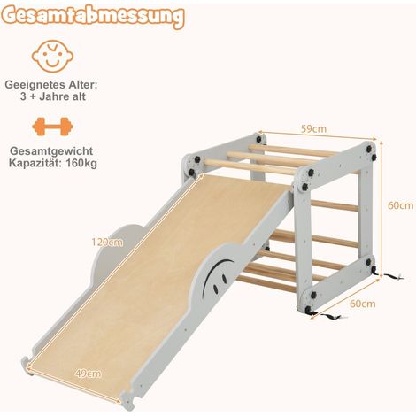 Montessori Toddler Climbing Set Foldable Wooden Climbing Toys Adjustable Reversible Seesaw Ramp Rocks Grey (1/5)