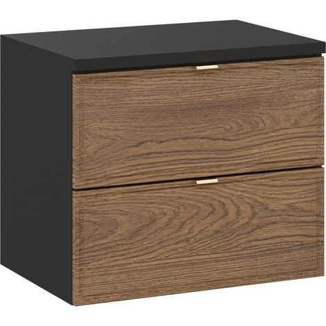 Meuble suspendu sous vasque avec plan TALIA CASELLA noir et chêne 60 cm (1/5)