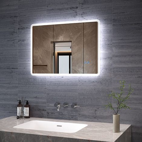 LED Badspiegel mit Beleuchtung 80x60 cm Badezimmerspiegel, Antibeschlag, Touch /Wandschalter (1/5)