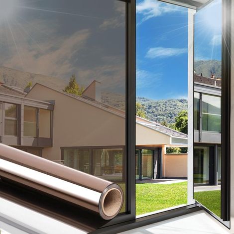 Pellicola adesiva a specchio per finestre - 30x100 cm - Marrone Argento (1/5)