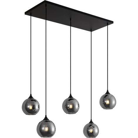 Art-Deco-Hängelampe schwarz mit Rauchglas 5 Lichter - Wallace