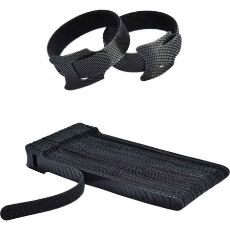 50 pcs Scratch Serre Cable Bande,Sangle Réutilisable Câble Management Facile à Couper pour Attacher Les Câbles, Fils PC/Électriques, Noir,150mmx12mm (1/4)