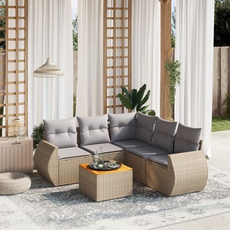 vidaXL 6-tlg. Garten-Sofagarnitur mit Kissen Beige Poly Rattan (1/3)