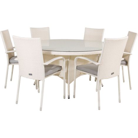 Volta Ensemble table et chaises de jardin, table Ø150cm et 6 chaises Anna, blanc. (1/5)