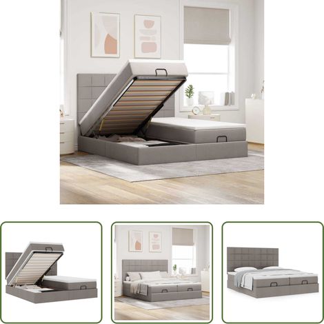 Sommier hydraulique - Cadre de lit ottoman avec matelas taupe 160x200 cm tissu (1/5)