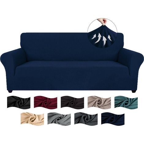 Elastischer Sofabezug 3 Sitzer Dunkelblau, Jacquard Sofahusse mit Armlehnen, rutschfest & waschbar (1/5)