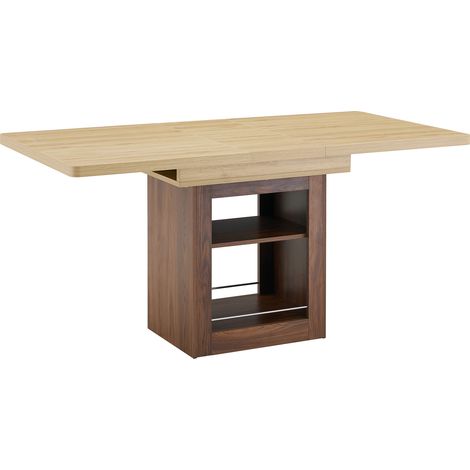 CHICFURN Table à manger extensible avec rangement MDF bois clair et bois foncé 130 à 160 x 80 cm, 2 étagères ouvertes, 2 à 8 personnes, petits espaces (1/5)